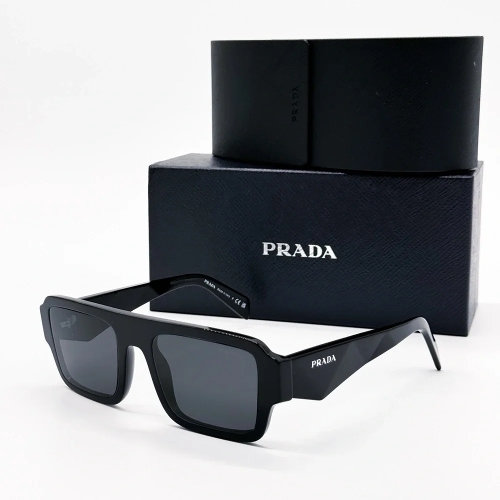 NEW PRADA SPR A05 16K08Z SQUARE BLACK PRA05S 16K08Z UNISEX PRADA SUNGLASSES - Picture 1 of 13